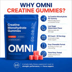Omni Creatine Monohydrate Gummies for Women & Men, Convenient & Easy to Take, Great Tasting Watermelon Flavor, 1g per Gummy, Low Sugar, Watermelon Flavor