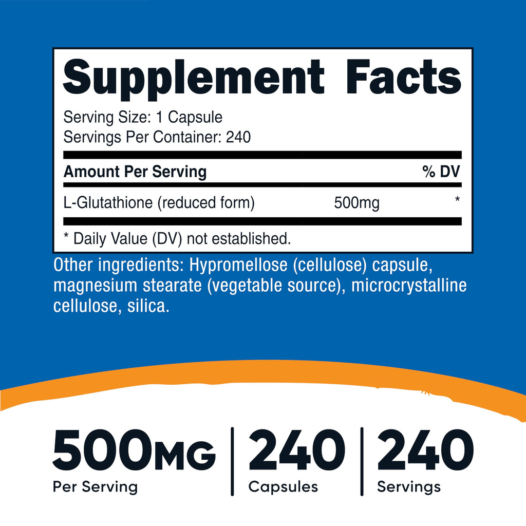 Nutricost Glutathione Capsules 500mg, 240 Capsules - Gluten Free, GMO Free