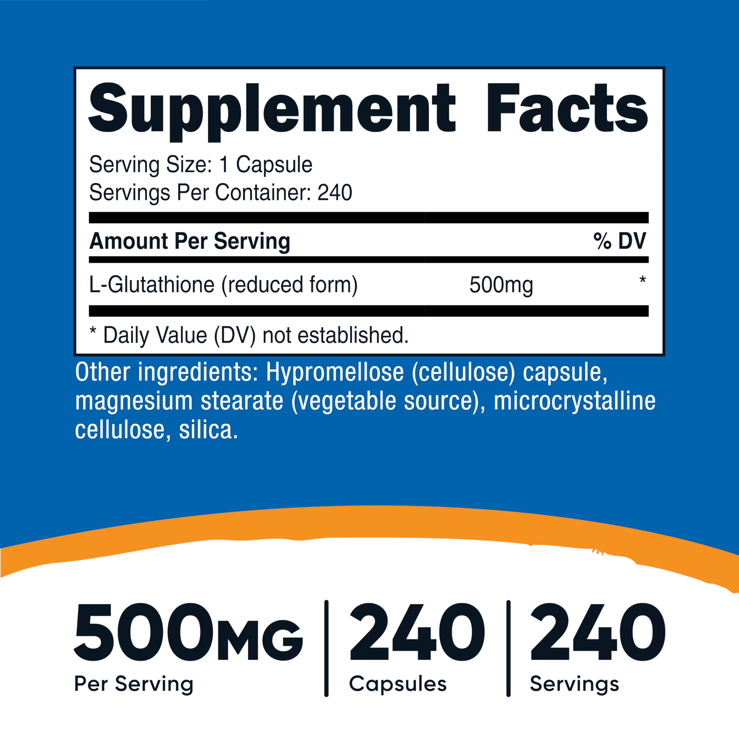 Nutricost Glutathione Capsules 500mg, 240 Capsules - Gluten Free, GMO Free