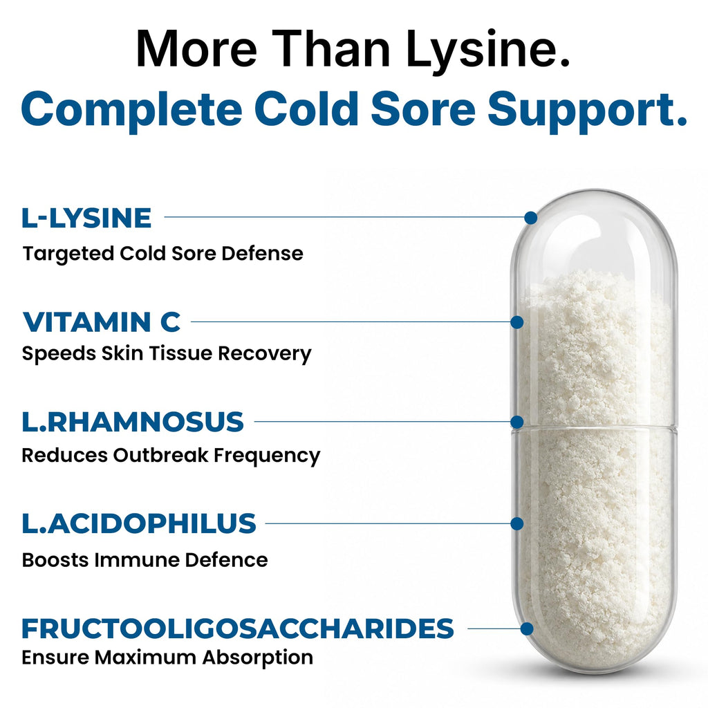 Lysine Cold Sore Treatment, L-Lysine Capsules with Probiotics & Vitamin C | Stops Outbreaks Before They Start, Internal Lysine Defense, Not A Topical Cover-up For Cold Sores