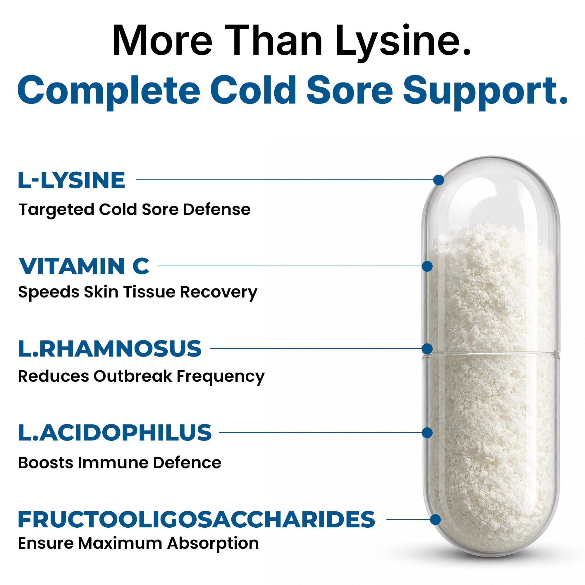Lysine Cold Sore Treatment, L-Lysine Capsules with Probiotics & Vitamin C | Stops Outbreaks Before They Start, Internal Lysine Defense, Not A Topical Cover-up For Cold Sores