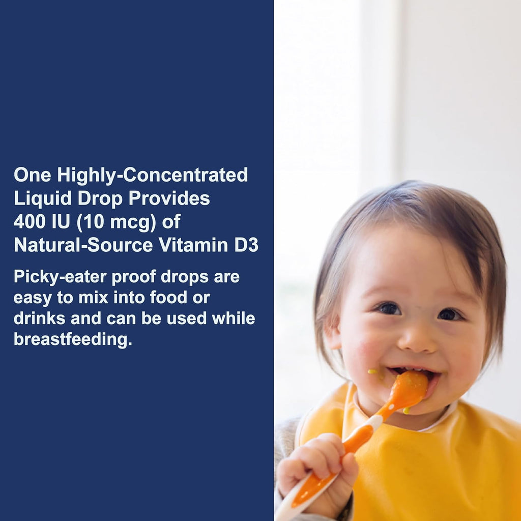 Buy now Carlson - Baby's Super Daily D3, Baby Vitamin D Drops, 400 IU (10 mcg) per Drop, 1-Year Supply, Vegetarian, Liquid Vitamin D Drops for Infants and Toddlers, Unflavored, 365 Drops at indiglob india