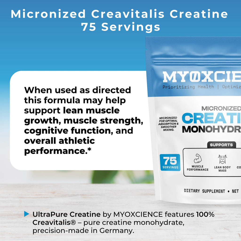 MYOXCIENCE Micronized Creavitalis Creatine | The World’s Purest Micronized Form of Creatine Monohydrate | Supports Muscle Performance, Lean Body Mass, & Cognition | 75 Servings