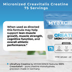 MYOXCIENCE Micronized Creavitalis Creatine | The World’s Purest Micronized Form of Creatine Monohydrate | Supports Muscle Performance, Lean Body Mass, & Cognition | 75 Servings