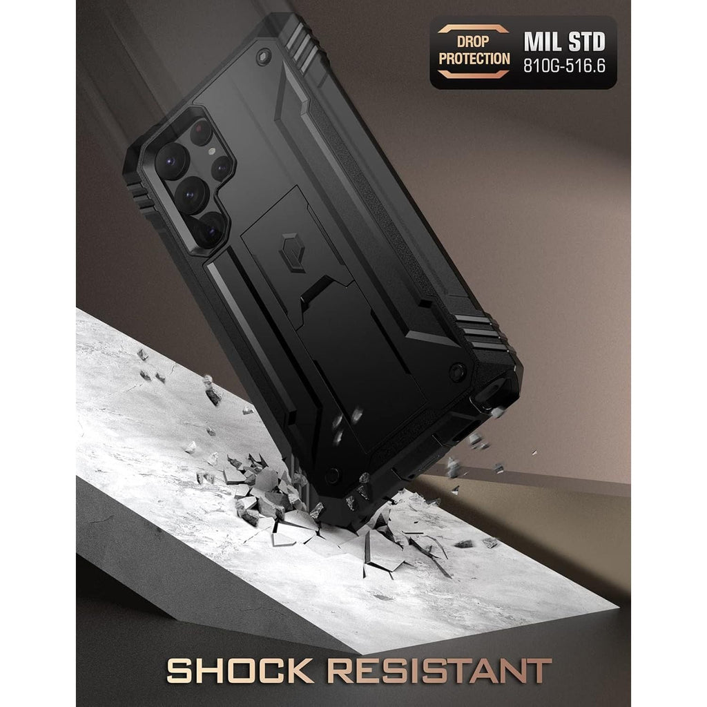 Buy now Poetic Revolution Case Compatible with Galaxy S22 Ultra 5G 6.8 inch, Full Body Rugged Shockproof Protective Cover Case with Kickstand, Built-in Screen Protector Work with Fingerprint ID, Black at indiglob india