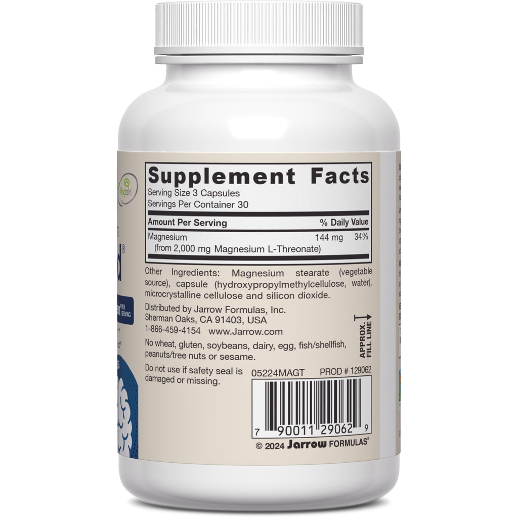 Jarrow MagMind Magtein Magnesium L-Threonate, 90 Capsules | Magnesium Supplement, Brain Supplements For Memory Support, Veggie Capsules, 30 Day Supply