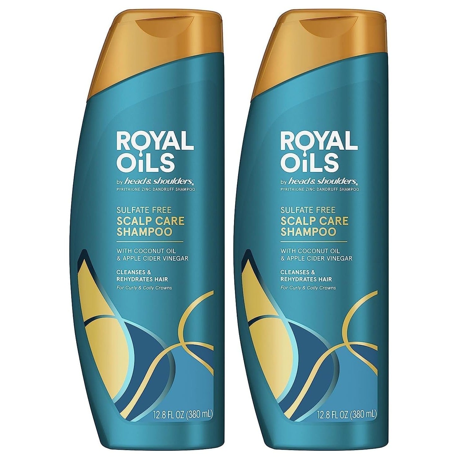 Head & Shoulders Anti-Dandruff Shampoo, Royal Oils Moisturizing Shampoo, 1% Pyrithione Zinc, Curly & Coily Hair, Coconut, Apple Cider Vinegar, Sulfate-Free, 12.8 fl oz