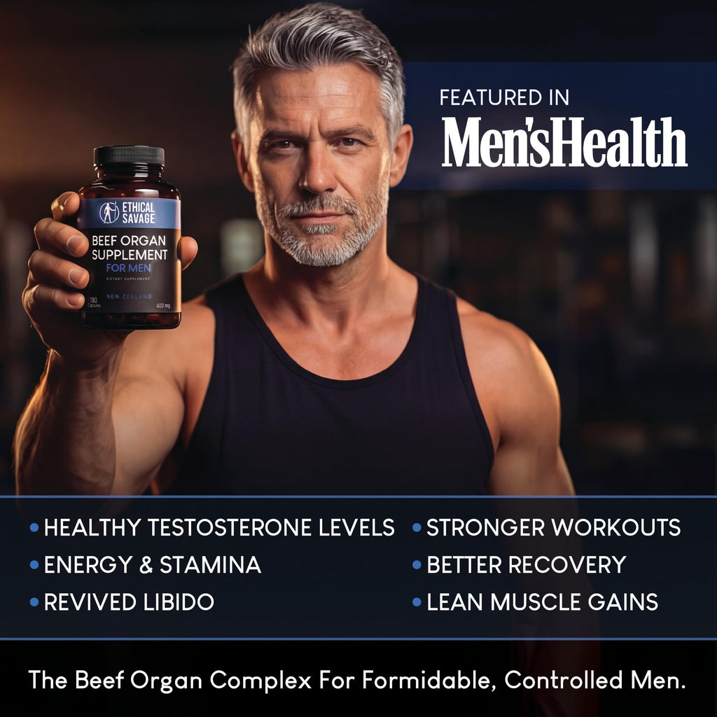 Beef Organ Supplement for Men | Grass-Fed Testicle, Blood, Liver, Heart & Bone Marrow | Primal Energy, Stamina & Daily Performance | 90-Day Supply
