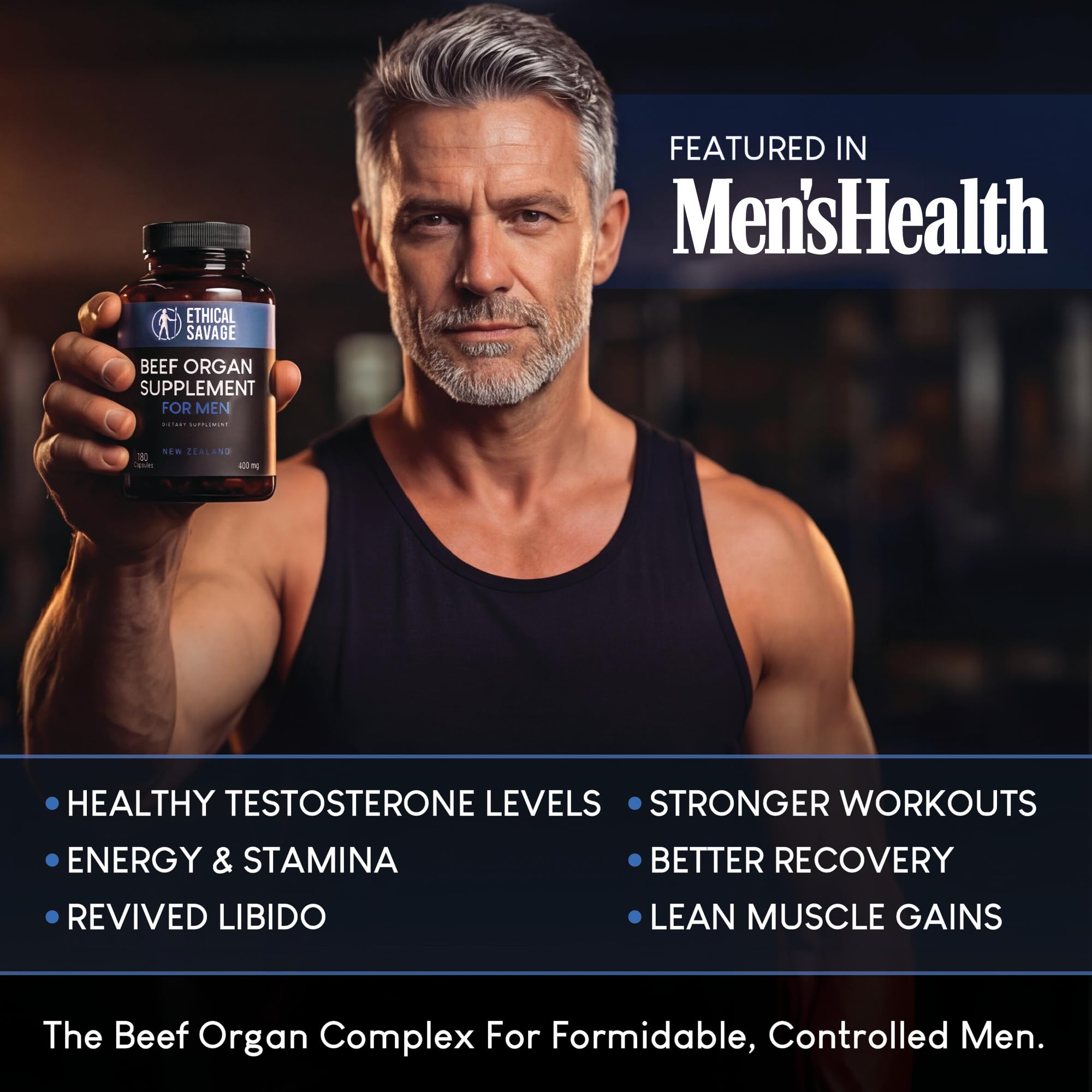Beef Organ Supplement for Men | Grass-Fed Testicle, Blood, Liver, Heart & Bone Marrow | Primal Energy, Stamina & Daily Performance | 90-Day Supply