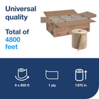 Tork Paper Towel Roll Natural - Universal Hand Roll, Natural Paper Towels with Brown Tissues made of 100% Recycled Fiber, 6 Rolls x 800 ft, Compatible with H21 Dispenser, RK800E
