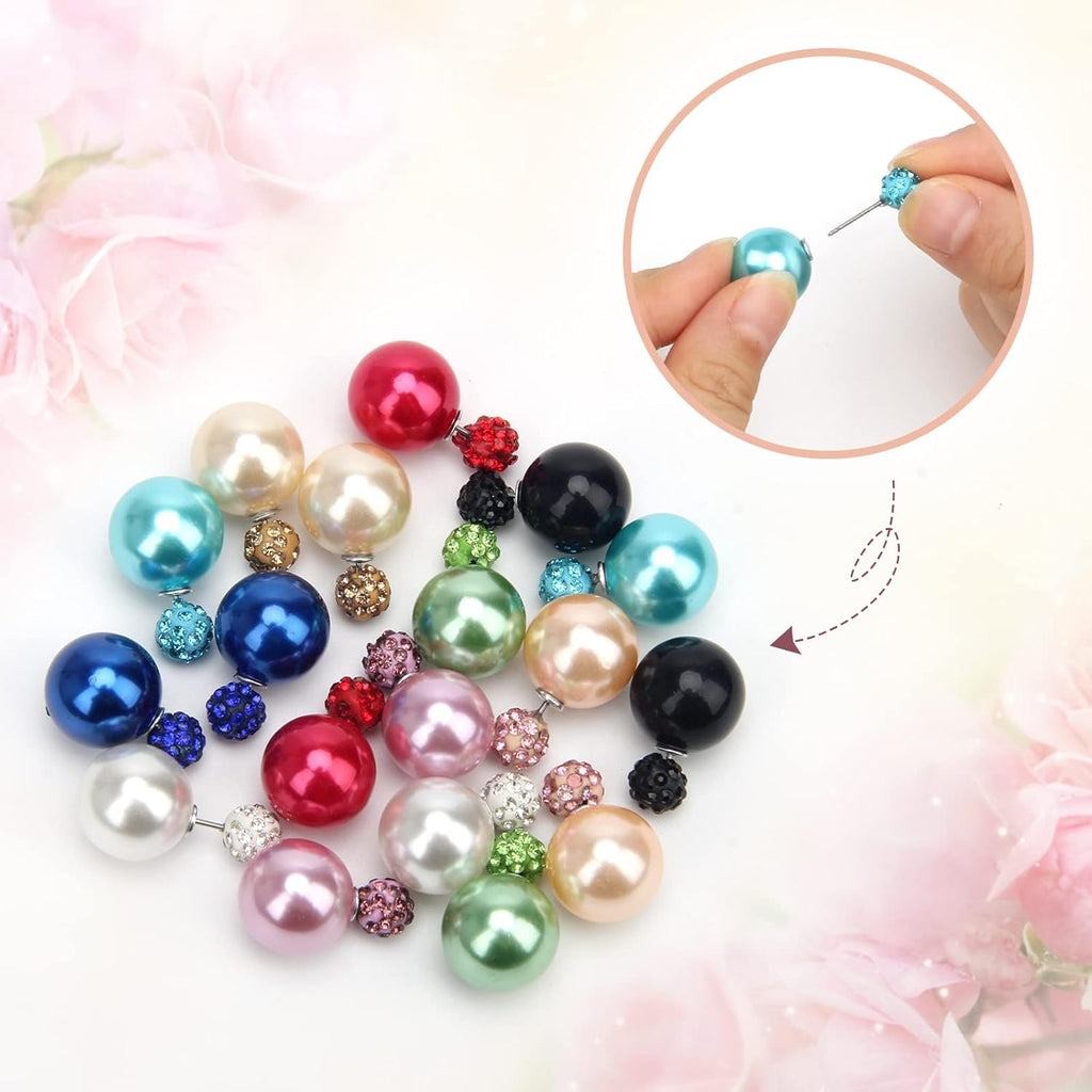 Buy now AHIER 9 Pairs Bling Rhinestone Polymer Clay Studs Pearl Button Earrings, Double Ball Earring, Jewelry Piercing Ear Ring at indiglob india
