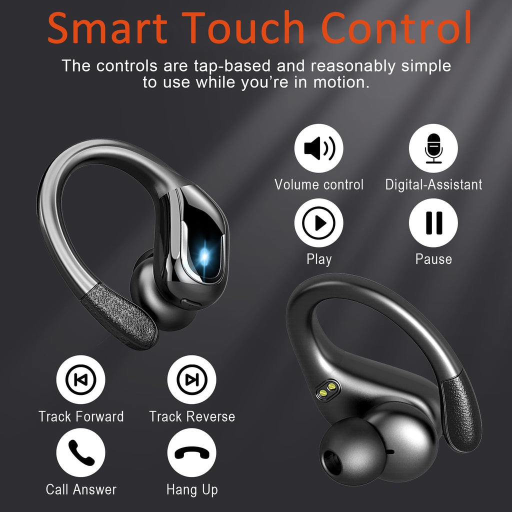 Buy now Ltinist Wireless Earbud, Bluetooth 5.3 Headphones Pure Bass Sound with Earhooks, 75H Battery Over Ear Headphones with Dual-LED Display, IP7 Waterproof Earphones Built-in Microphone for Running Sports at indiglob india