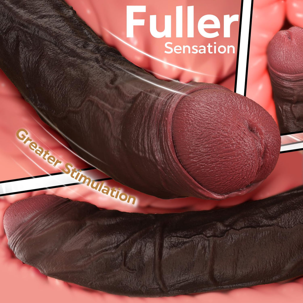 7 Inch Girth Huge Thick Black Dildo with Swinging Balls and Uncut Glans