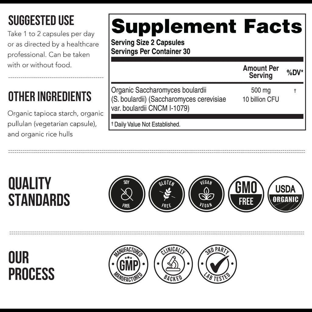 Organic Saccharomyces Boulardii - 10 Billion CFU, Clinically Validated
