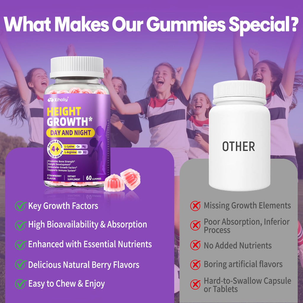 Height Growth Gummies for Kids & Teens - Natural Vitamin Growth Supplement