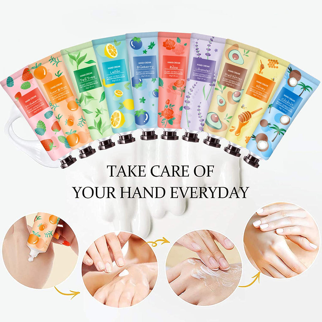 10 Pack Hand Cream for Dry Cracked Hands,Gifts for Women,Bridesmaid Gifts,Teacher Appreciation Gifts,Birthday Gifts for Women,Teen,Natural Plant Fragrance Mini Hand Lotion Moisturizing Hand Care Cream