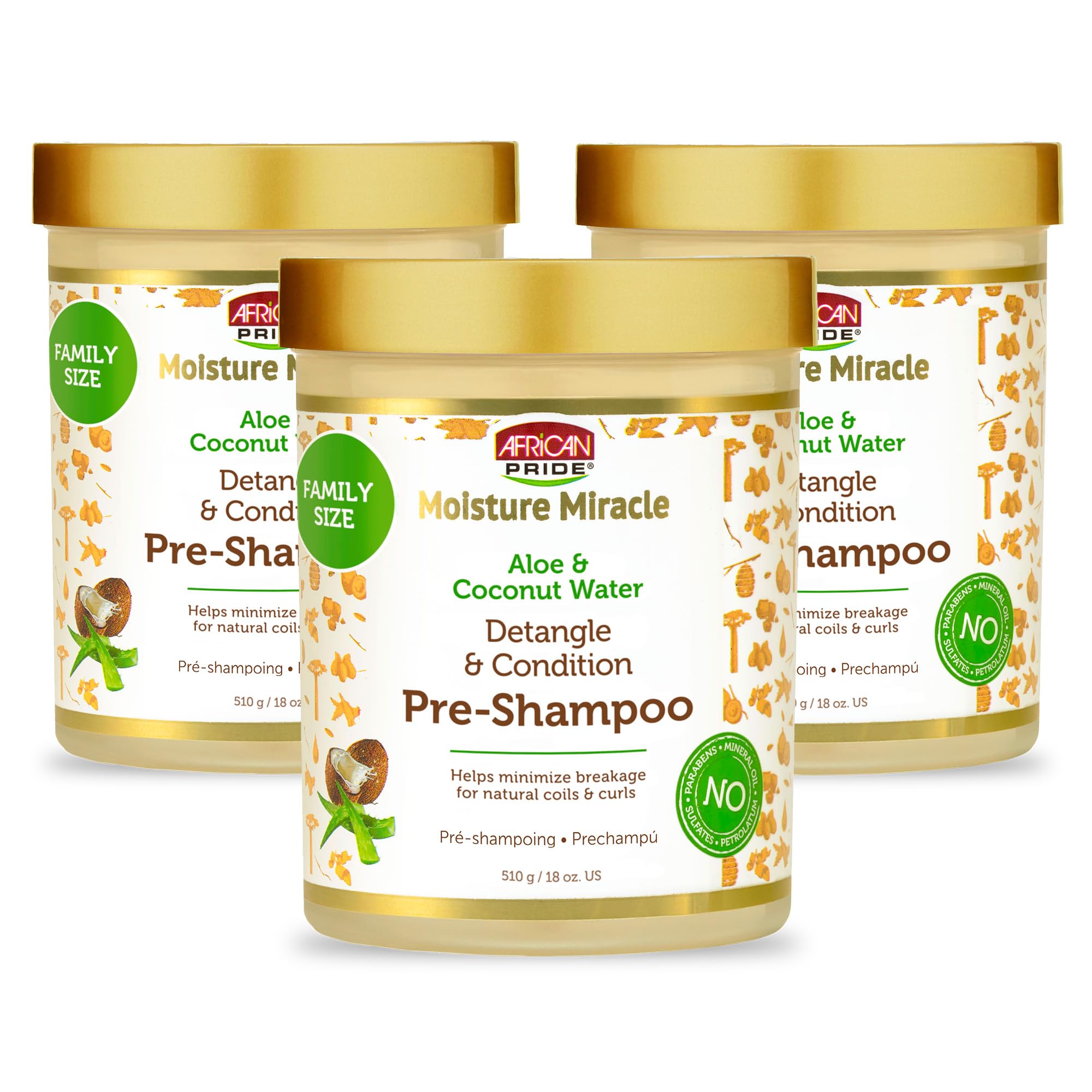 African Pride Moisture Miracle Pre-Shampoo Hair Detangler, 18 Oz | Aloe & coconut water pre-poo softens and detangles curls and coils; minimizes breakage on wash day