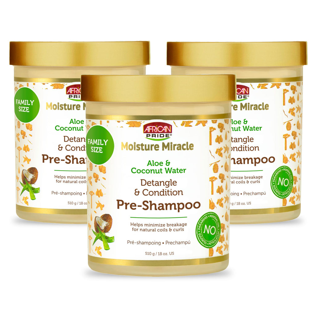 African Pride Moisture Miracle Pre-Shampoo Hair Detangler, 18 Oz | Aloe & coconut water pre-poo softens and detangles curls and coils; minimizes breakage on wash day