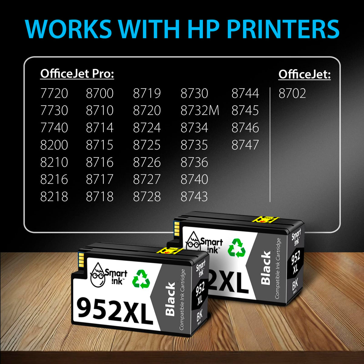 Smart Ink Compatible Ink Cartridges Replacement for HP 952XL HP 952 XL (2 Black Combo Pack) to use with HP Printer OfficeJet Pro 8710 7740 8720 8715 8210 7720 8740 8725 8700 OfficeJet 8702