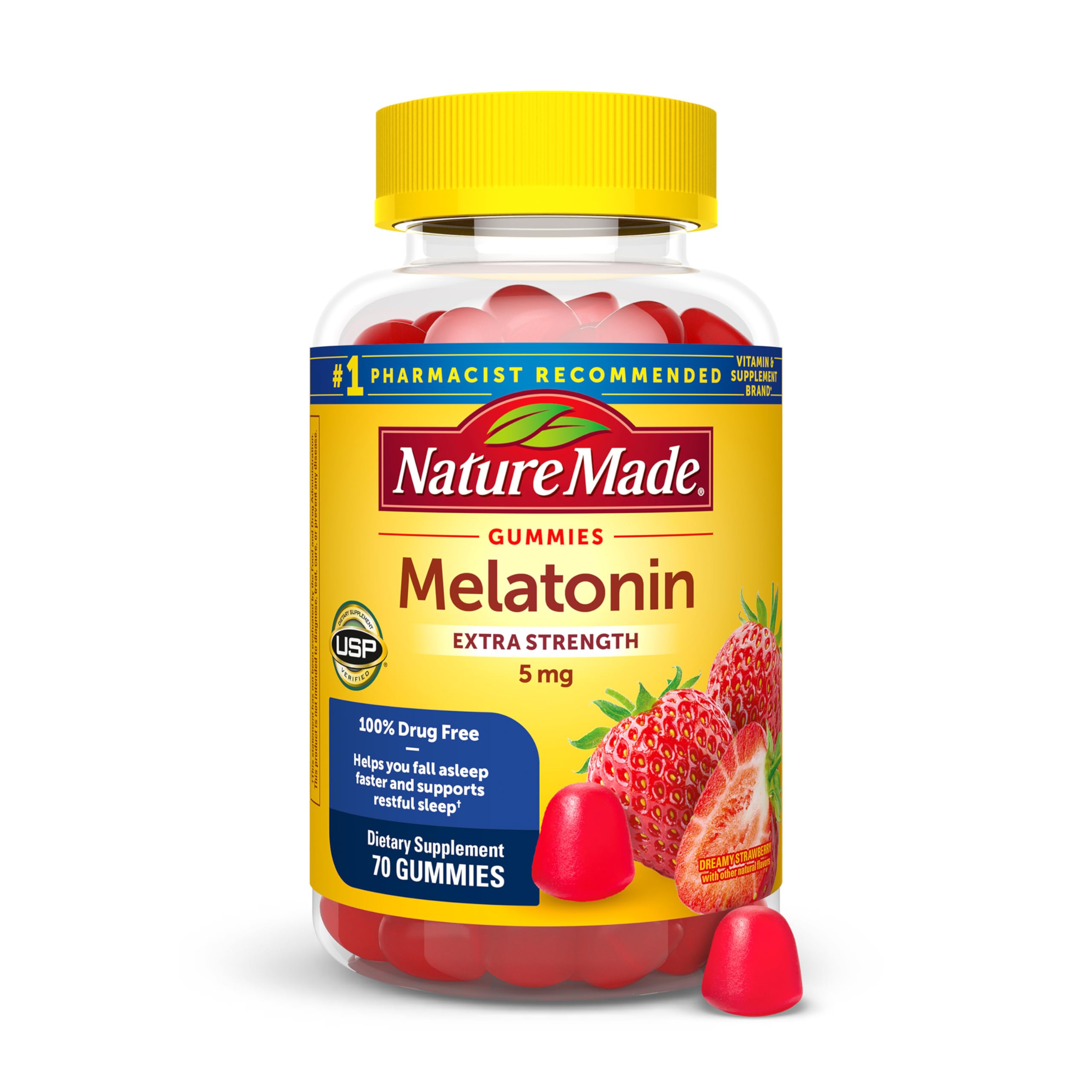 Nature Made Melatonin Gummies 2.5 mg, 100% Drug Free Sleep Aid, 80 Count | Lower Dose Melatonin Supplement for Men and Women, Sleep Aid for Adults, Strawberry Flavor, 80 Day Supply