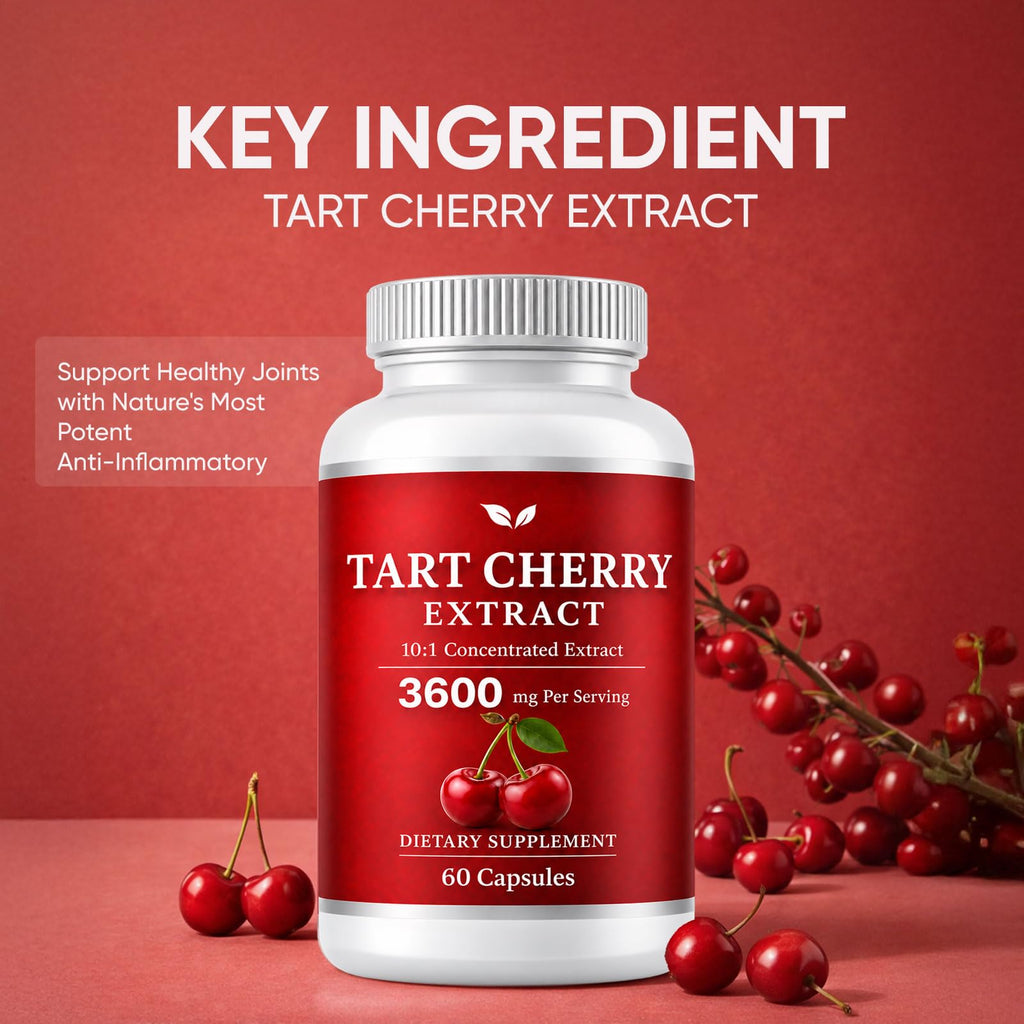 Tart Cherry Extract Capsules, Tart Cherry Extract 3600 mg 10:1, Vegan Non-GMO Dietary Supplement, 60 Capsules