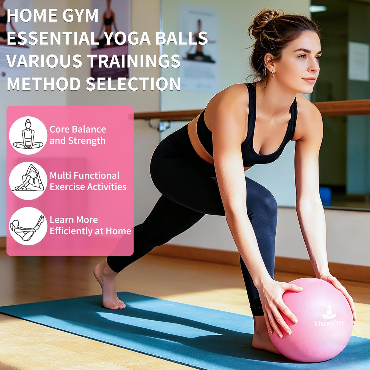 9 Inch Pink Pilates Ball, Exercise Stability Yoga Ball Small Exercise Ball with Air Pump for Core Workout, Balance Training, Home Gym, Office, Physical Therapy Anti-Burst PVC