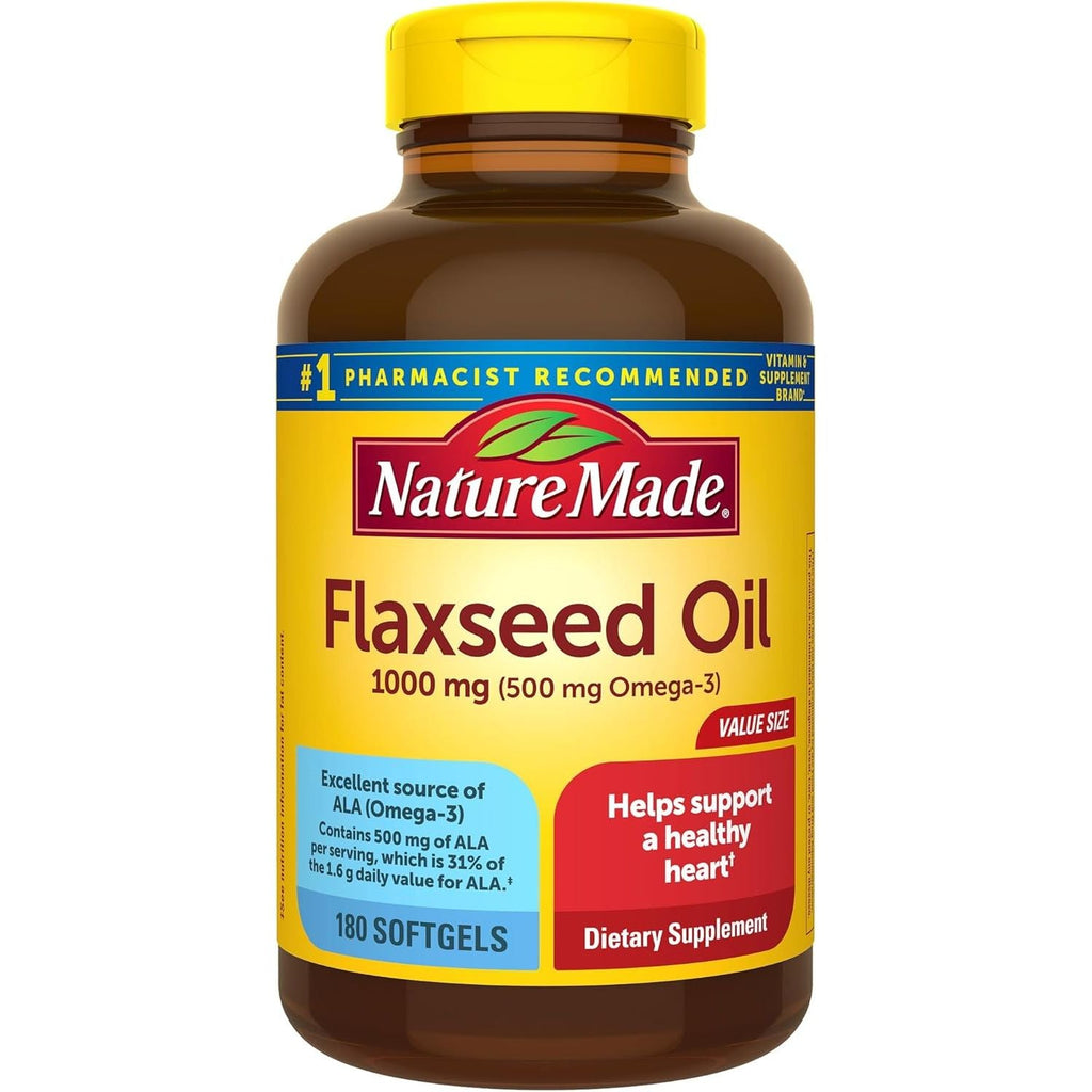 Buy now Nature Made Flaxseed Oil 1000 mg, Fish Free Omega 3 Supplement, Dietary Supplement for Heart Health Support, 180 Softgels, 180 Day Supply at indiglob india