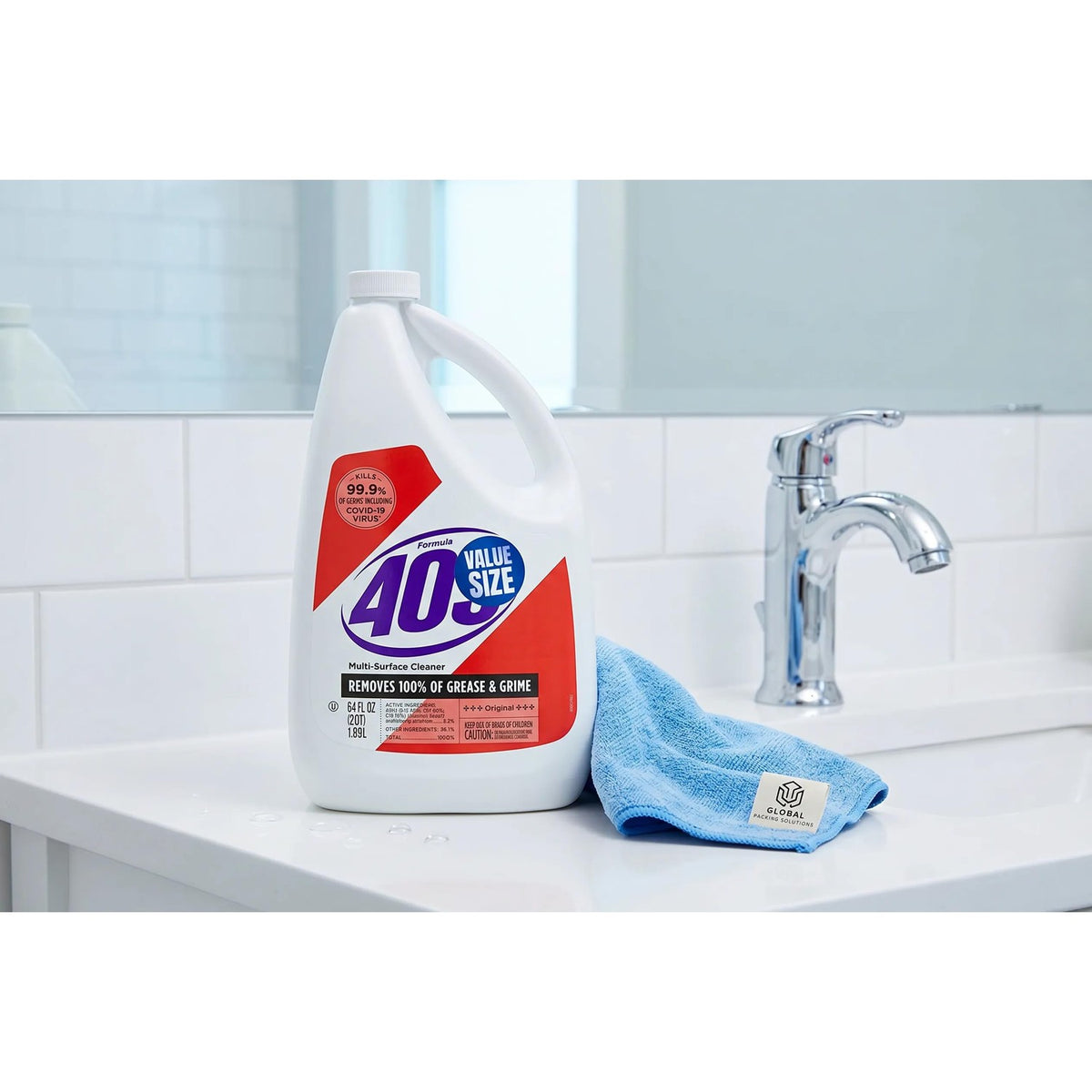 409 Multi-Surface Cleaner Antibacterial Degreaser Refill Bottle 64 oz Kills 99.9% of Germs bundled with Microfiber Cleaning Cloth