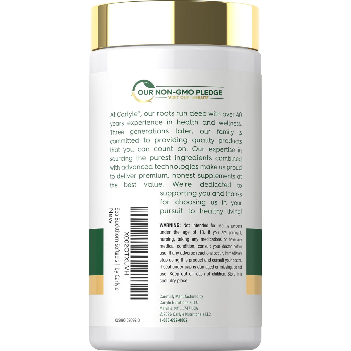Carlyle Sea Buckthorn Oil Capsules | 200 Softgels | Non-GMO, Gluten Free
