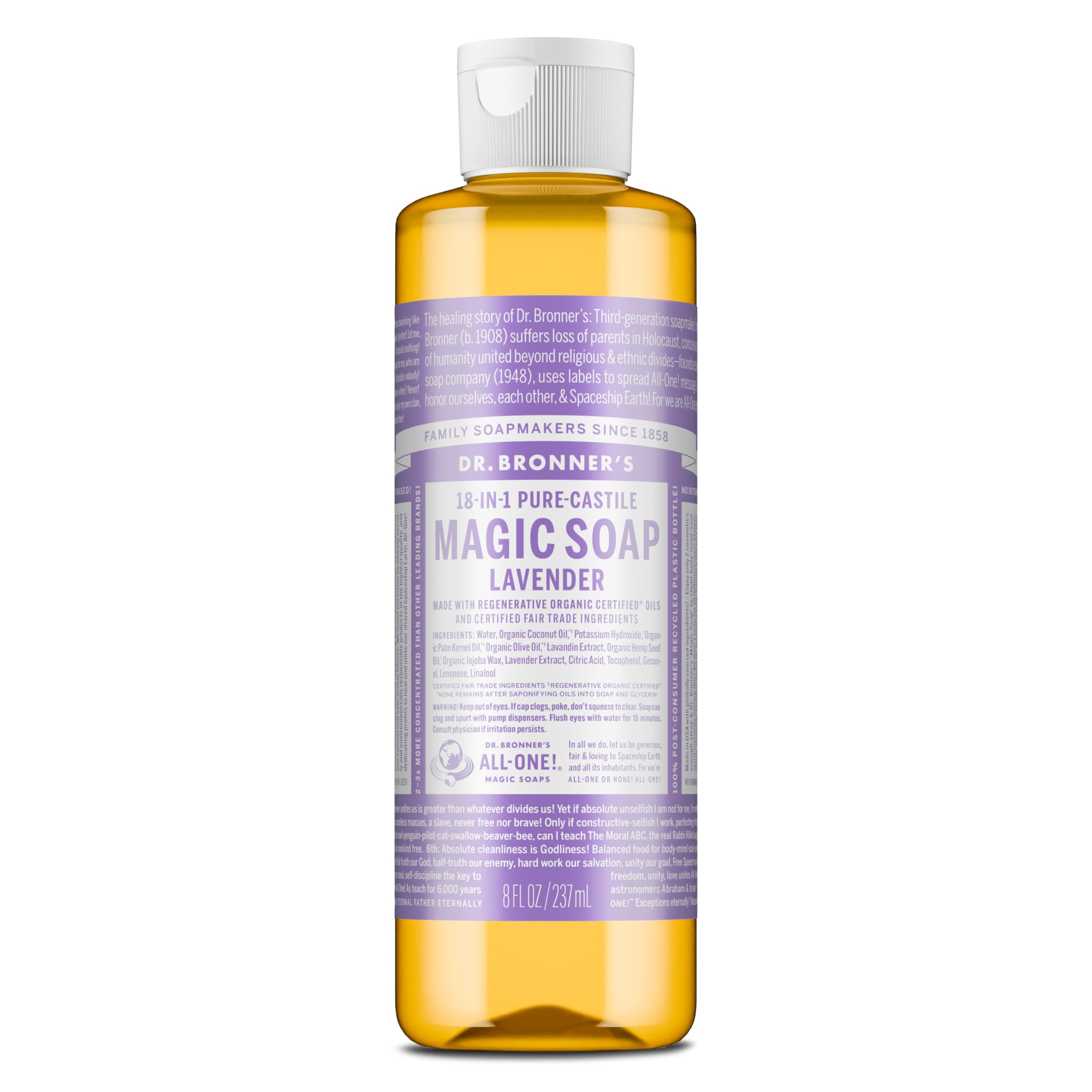 Buy now Dr. Bronner's Magic Soap-Pure-Castile Liquid Soap (Lavender, 8 ounce)-Regenerative Organic Certified Oils, 18-in-1 Uses: Body, Hair, Laundry, Pets & Dishes, Concentrated, Vegan, Non-GMO at indiglob india