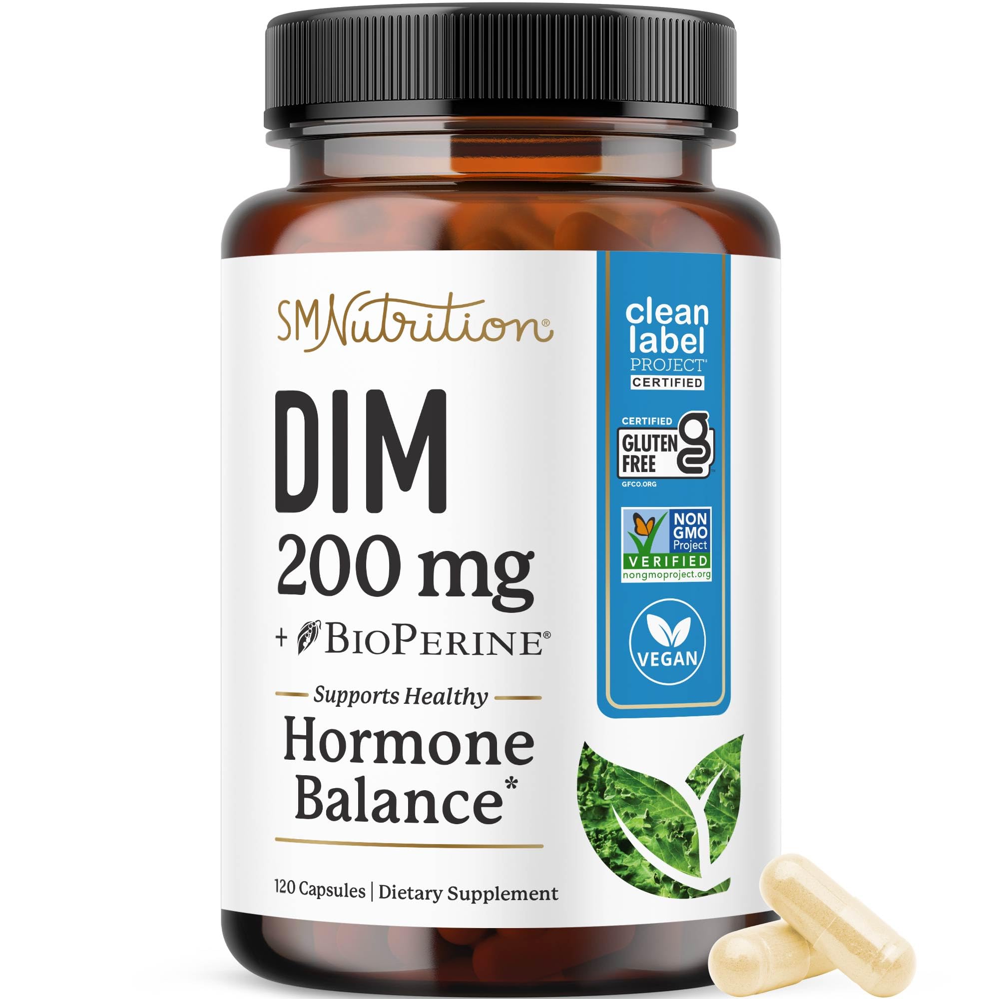 DIM Supplement 200 mg, Estrogen Balance for Women & Men, Doctor-Formulated | Hormonal Acne Menopause Hormone Balance & Antioxidant Support, Clean Label Project Certified Diindolylmethane, 60 Capsules