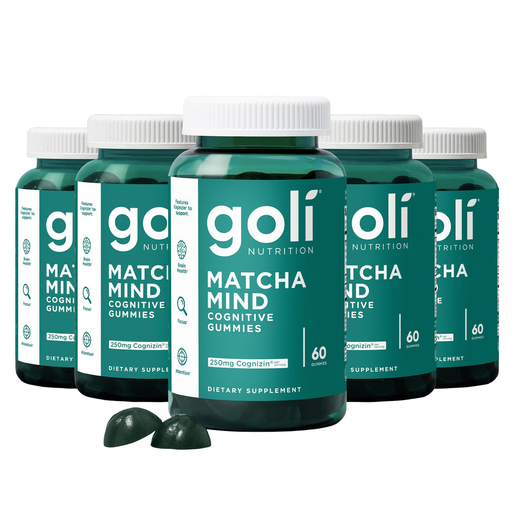 Goli Matcha Mind Cognitive Gummies with Cognizin Citicoline - 250mg Citicoline Plus Matcha Powder - Brain Health and Focus Support - Vegan, Non-GMO, Gluten-Free, 180 Count (3 Pack)