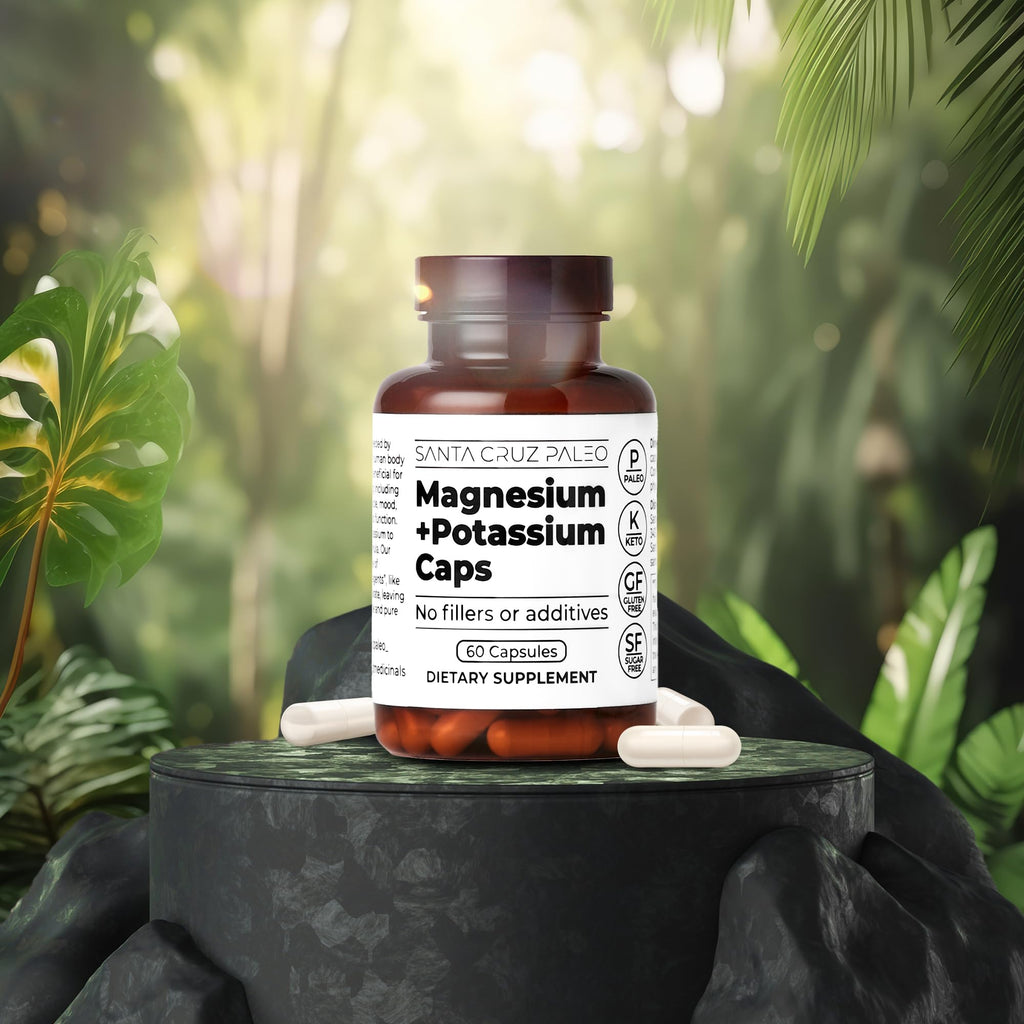 Santa Cruz Paleo Magnesium + Potassium Caps, Supplement for Men and Women, Paleo, Keto, Sugar & Gluten Free, Magnesium Glycinate 166mg and Potassium Citrate 38mg per Serving, American Made, 60 Caps