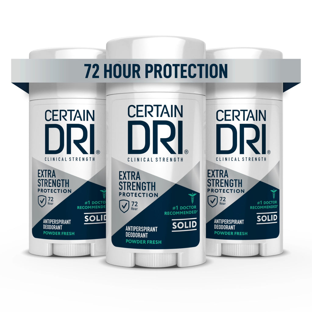 Certain Dri Extra Strength Clinical Antiperspirant, 1.7 oz | 24-Hour Underarm Sweat & Odor Protection for Excessive Sweating, Maximum Deodorant for Men & Women, Powder Fresh Scent