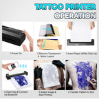 New Tattoo Stencil Printer - Fits A4-A8 Width Thermal Paper, Portable Wireless Bluetooth Thermal Tattoo Kit, Includes 10 Transfer Papers, for Artists & Beginners, Phones/Tablets/PC - Black