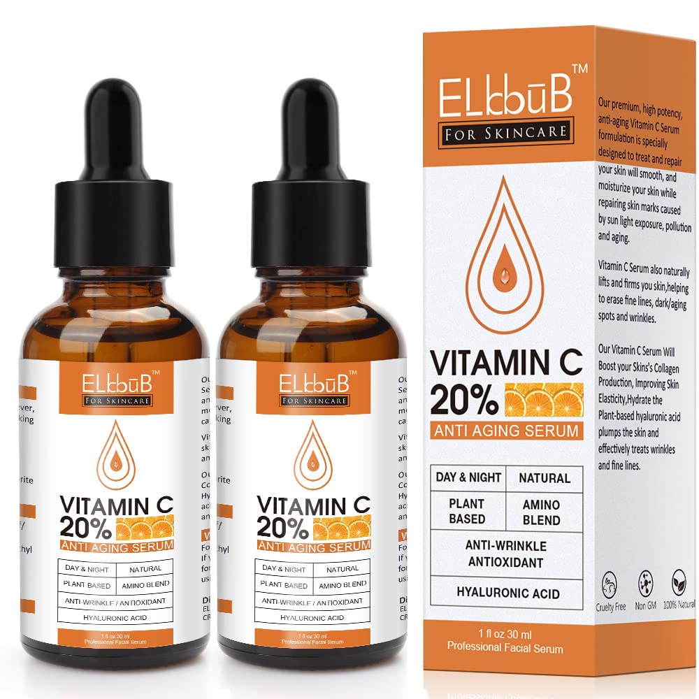 Buy now Premium 20% Vitamin C Serum For Face with Hyaluronic Acid, Retinol & Amino Acids - Boost Skin Collagen,Hydrate & Plump Skin, Anti Aging & Wrinkle Facial Serum 1 Fl Oz (Pack of 2) at indiglob india