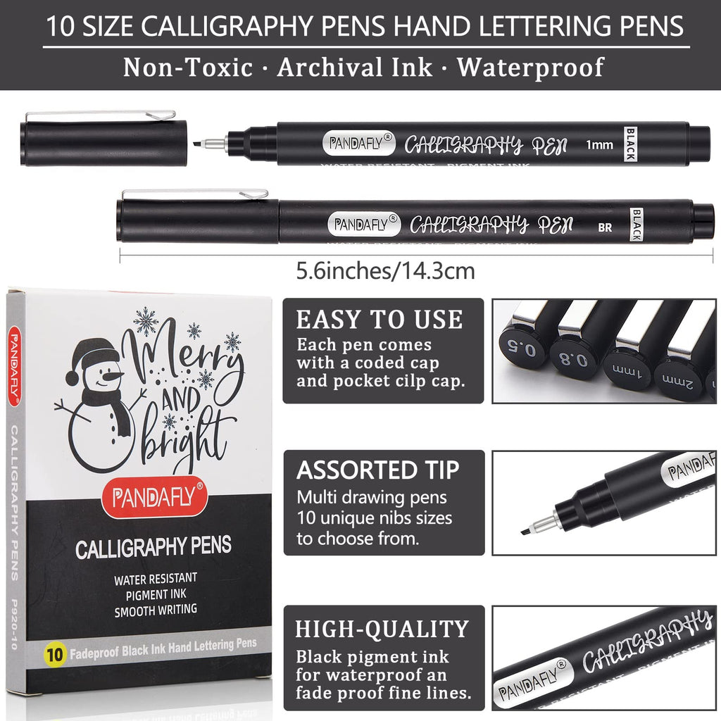 PANDAFLY Calligraphy Pens for Writing, 10 Size, Hand Lettering Pens