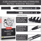 PANDAFLY Calligraphy Pens for Writing, 10 Size, Hand Lettering Pens