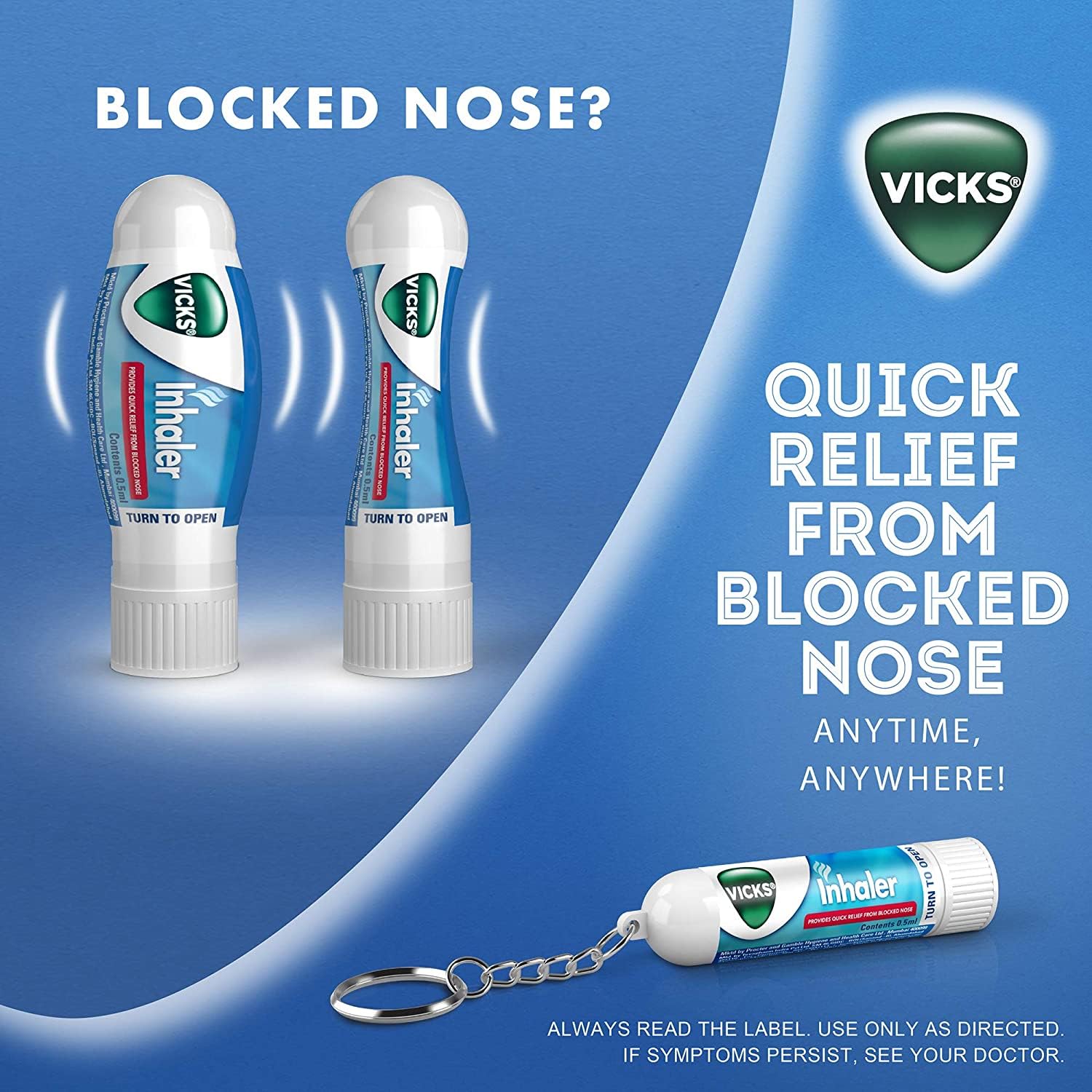 Buy now KRUM Vicks Inhaler, Portable Nasal Inhaler, Non-Medicated, Soothing Vapors to Breathe Easy, Menthol Scent, 2 Inhalers at indiglob india