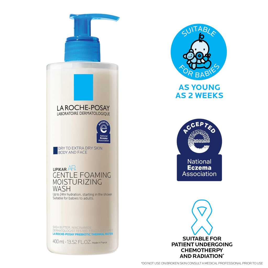 La Roche-Posay Lipikar AP+ Gentle Foaming Moisturizing Wash, Shea Butter + Niacinamide + Glycerin, Moisturizing Body Wash For Dry Skin, National Eczema Association Accepted, Dermatologist Tested