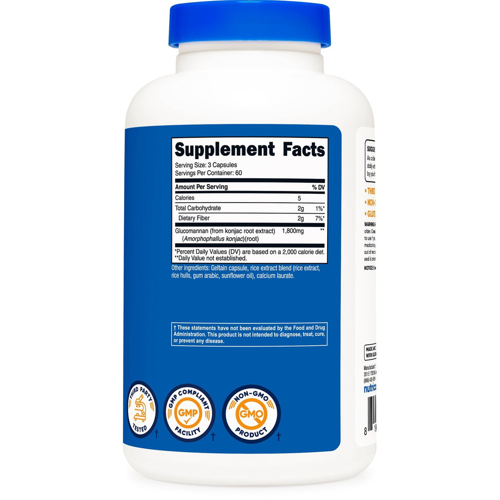 Nutricost Glucomannan 1,800mg Per Serving, 180 Capsules, Gluten-Free | Natural Fiber Source, GMO-Free