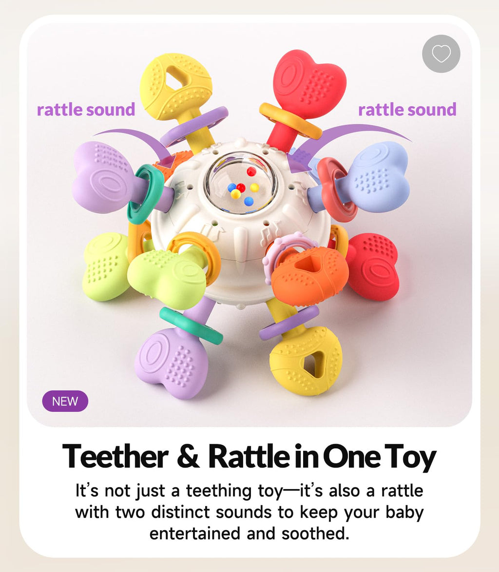 Infinno Montessori Silicone Teething Toys with Rattle, Babies 0-12 Months