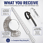 NIUPIKA Ring Sizer Measuring Tool Ring Mandrel Ring Measurer Ring Sizing Kit Measure Finger Size Measurement Tool Set Metal Gauge US Size 1-13 Jewelry Sizers Kit of 27 Pieces