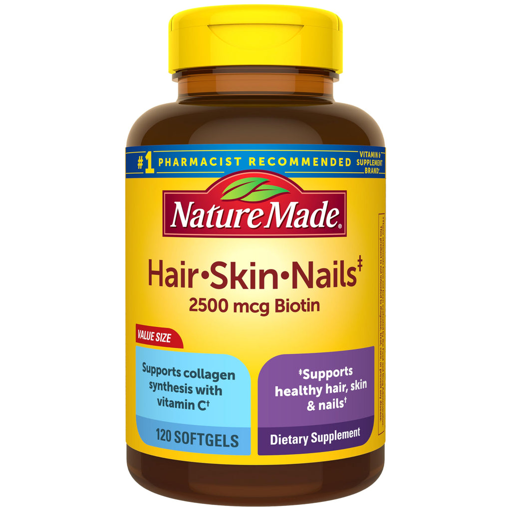 Nature Made Hair Skin and Nails with Biotin 2500 mcg, 120 Softgels | Dietary Supplement For Healthy Hair Skin and Nails Support, Vitamin C and Vitamin A Help Support Healthy Skin, 120 Day Supply