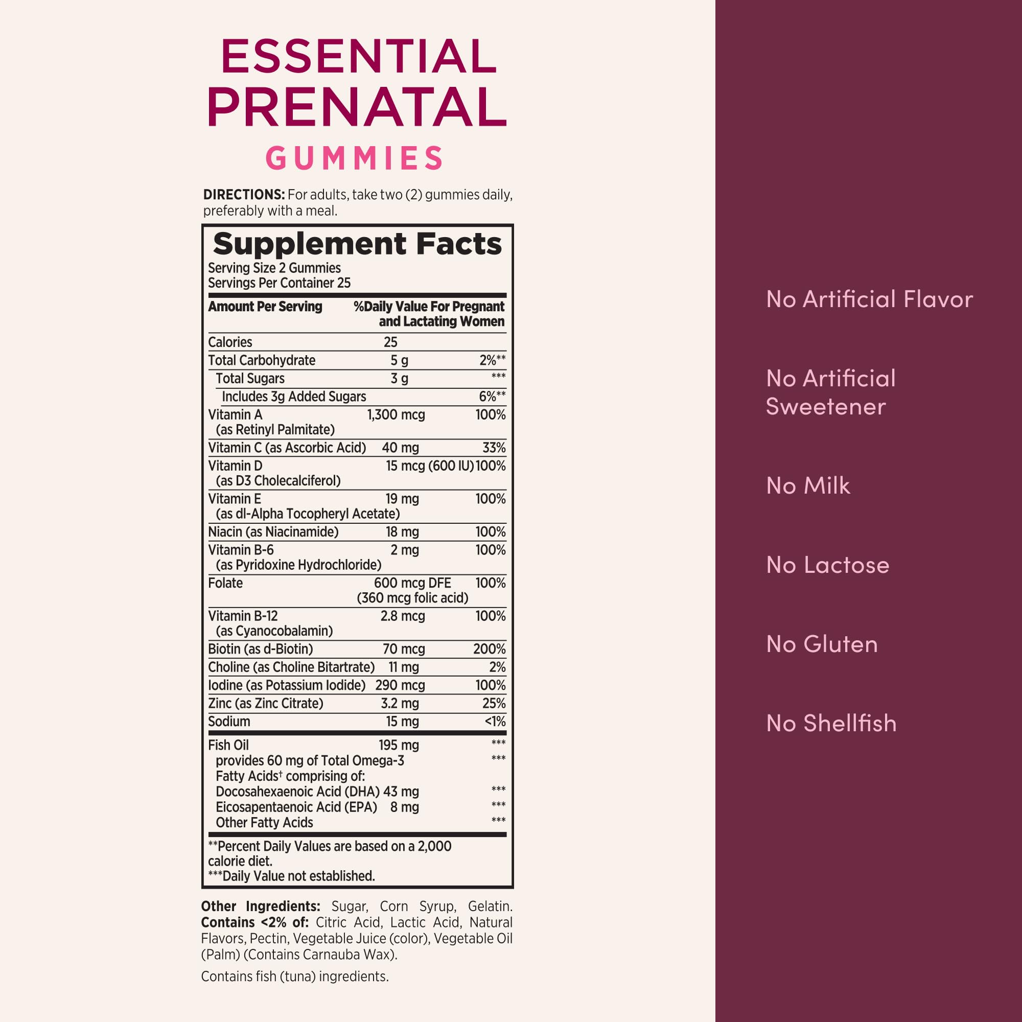 Nature's Bounty Optimal Solutions Essential Prenatal Gummies, 50 Count | Folic Acid and Iodine, Omega 3 and DHA, 25 Total Servings