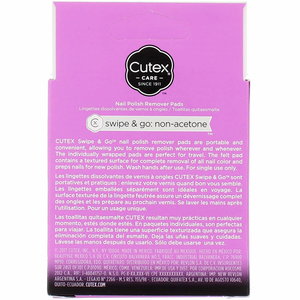Buy now Cutex Care Swipe & Go Non-Acetone Nail Polish Remover Pads 10ct at indiglob india