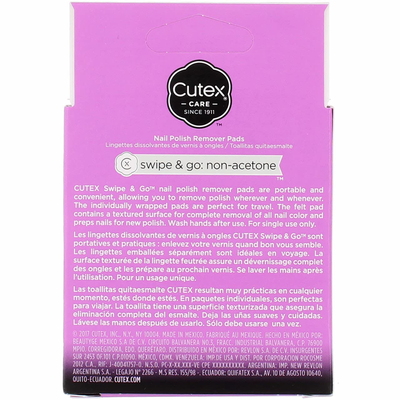 Buy now Cutex Care Swipe & Go Non-Acetone Nail Polish Remover Pads 10ct at indiglob india