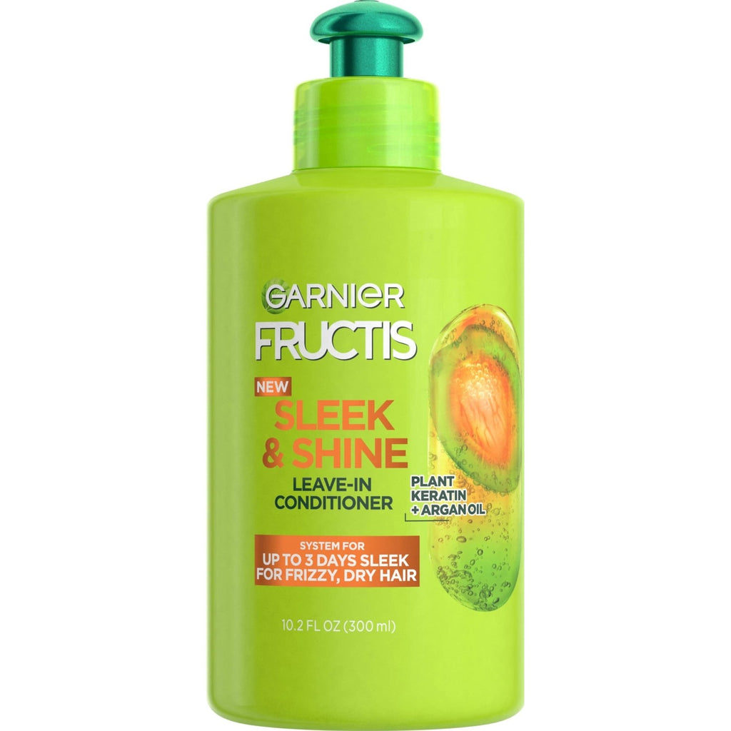 Garnier Fructis Sleek & Shine Leave-In Conditioner Cream, Anti-Frizz Hair Treatment with Plant Keratin + Argan Oil, Controls Frizz and Provides Smoothness For Frizzy, Dry Hair, 10.2 Fl Oz (Pack of 2)