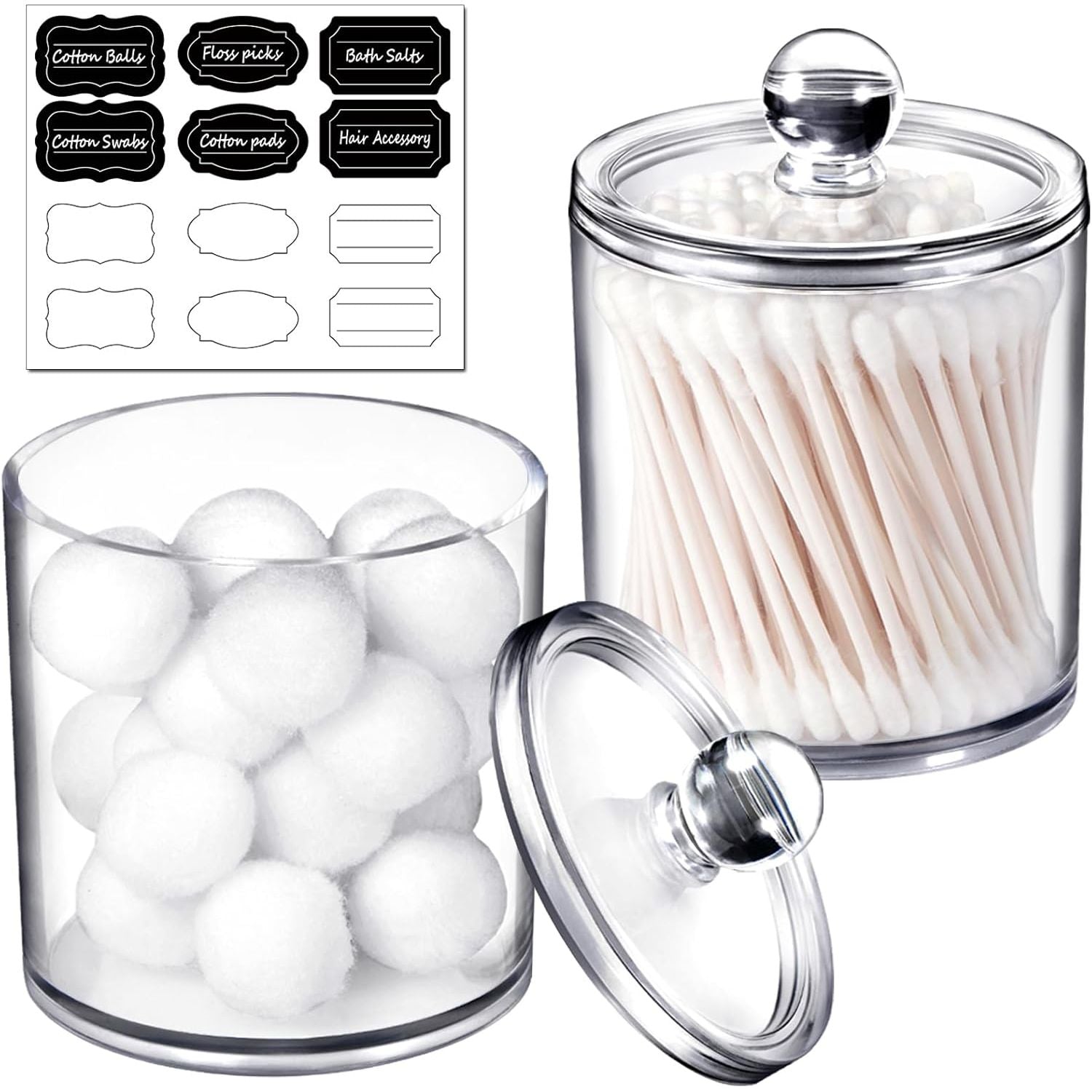 Buy now SheeChung 2 Pack of 10 Oz. Small Clear Plastic Apothecary Jar - Qtip Dispenser Holder Bathroom Vanity Storage Canister Acrylic Jar for Cotton Balls/Swabs/Rounds,Q-tips (Black) 2 Pack of 12 oz. Clear at indiglob india