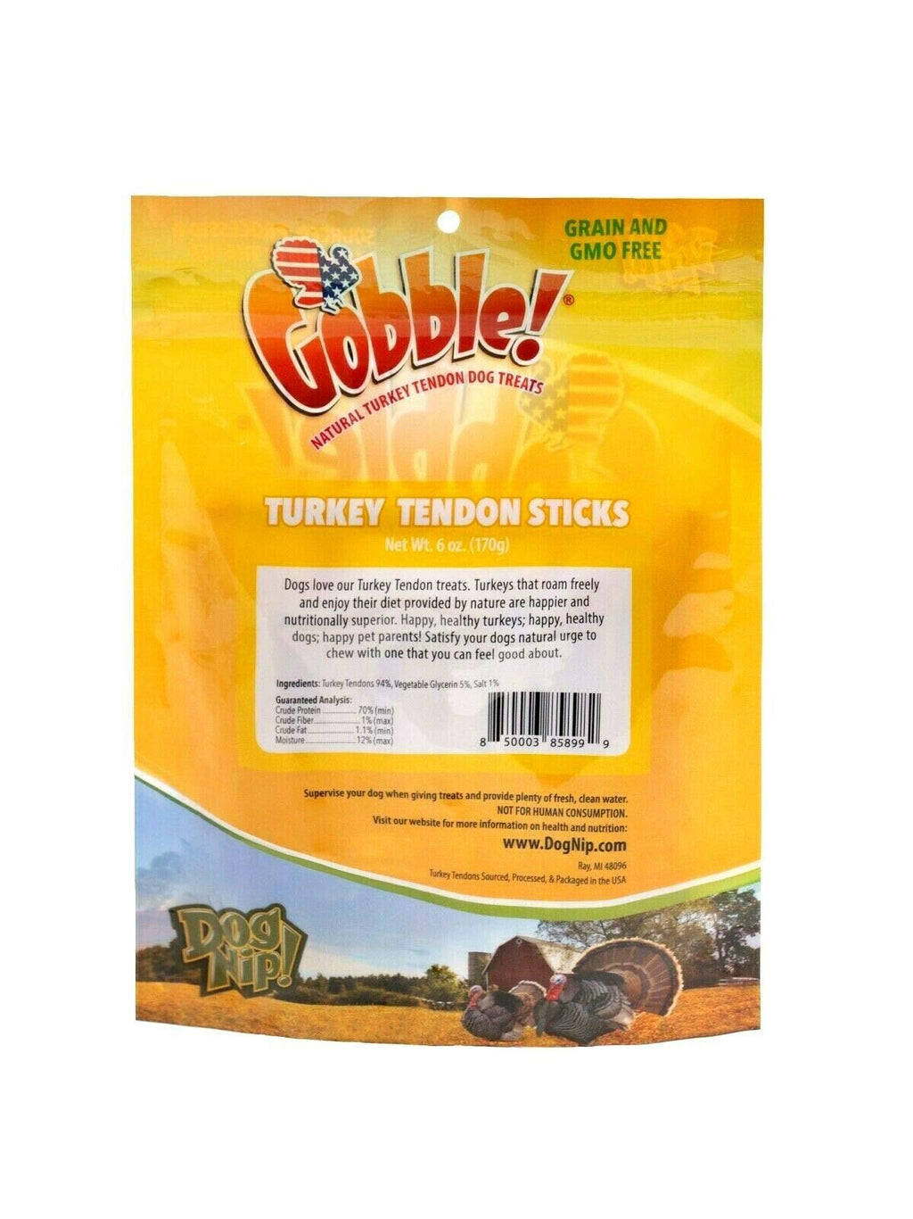 Gobble! 6-Inch Turkey Tendon Sticks for Dogs, Made in USA, 6 oz. (170g) Reseal Value Bags, All-Natural Hypoallergenic Dog Chew Treat |Sourced, Processed & Packaged in The USA | (22-25 Pieces)
